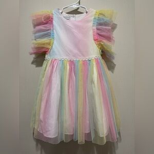 Pippa & Julie Girls Rainbow Tulle Tutu Flutter Sleeve Dress Size 4 Easter Spring